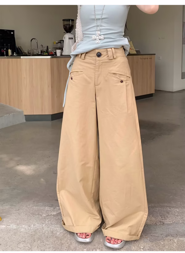 Calças cargo coreanas para mulheres, moda casual, cintura alta, bolsos retos, pernas largas, calças de verão, pantalon femme - Imagem 4