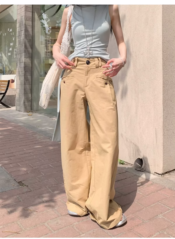 Calças cargo coreanas para mulheres, moda casual, cintura alta, bolsos retos, pernas largas, calças de verão, pantalon femme - Imagem 5