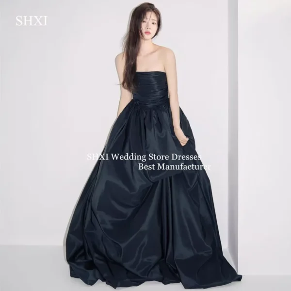 Shxi elegante preto coreano vestido de casamento sessão de fotos cetim uma linha multi estilo vestido personalizado vestido de festa de noiva한”.tzo chiar 2025