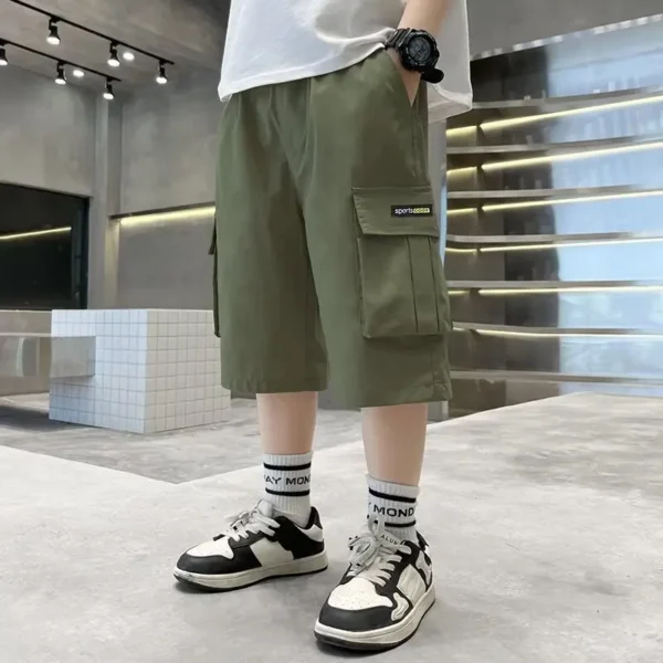 Shorts para meninos verão novo estilo macacão infantil shorts finos médios e grandes shorts infantis de algodão puro calças casuais - Imagem 3