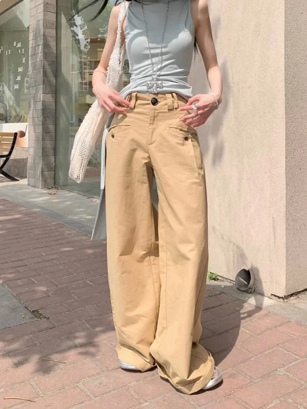 Calças cargo coreanas para mulheres, moda casual, cintura alta, bolsos retos, pernas largas, calças de verão, pantalon femme - Imagem 9