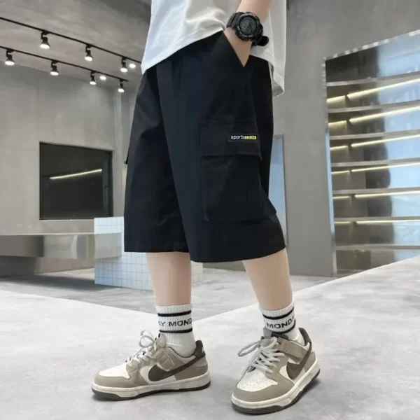 Shorts para meninos verão novo estilo macacão infantil shorts finos médios e grandes shorts infantis de algodão puro calças casuais - Imagem 5