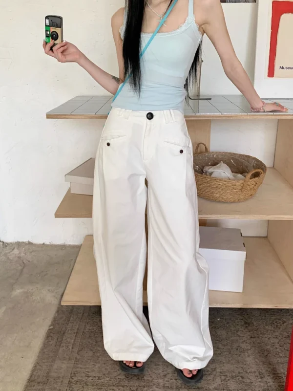 Calças cargo coreanas para mulheres, moda casual, cintura alta, bolsos retos, pernas largas, calças de verão, pantalon femme - Imagem 8