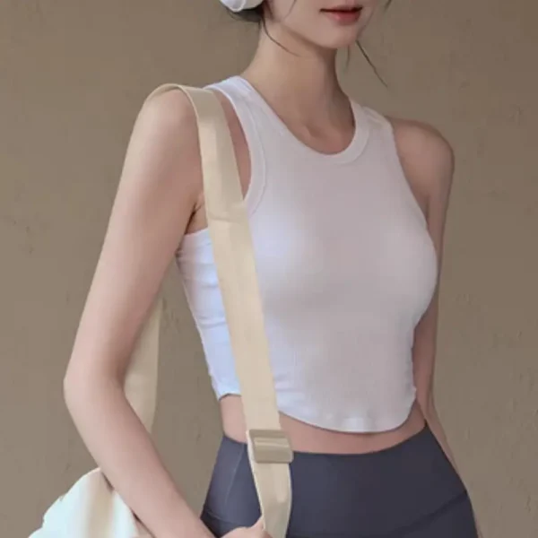 Nova cor sólida sem costura push up y2k topos casual mulher topo sem mangas colete na moda camisa básica bonito esporte sexy regata - Imagem 2