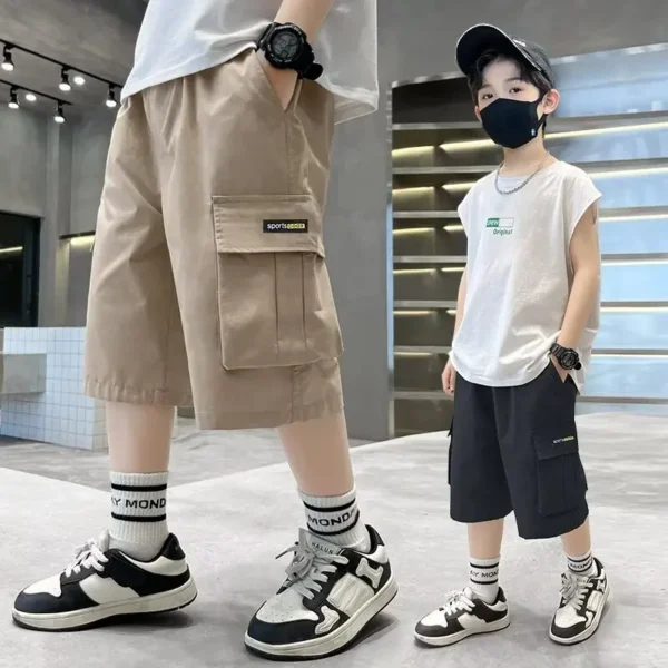 Shorts para meninos verão novo estilo macacão infantil shorts finos médios e grandes shorts infantis de algodão puro calças casuais